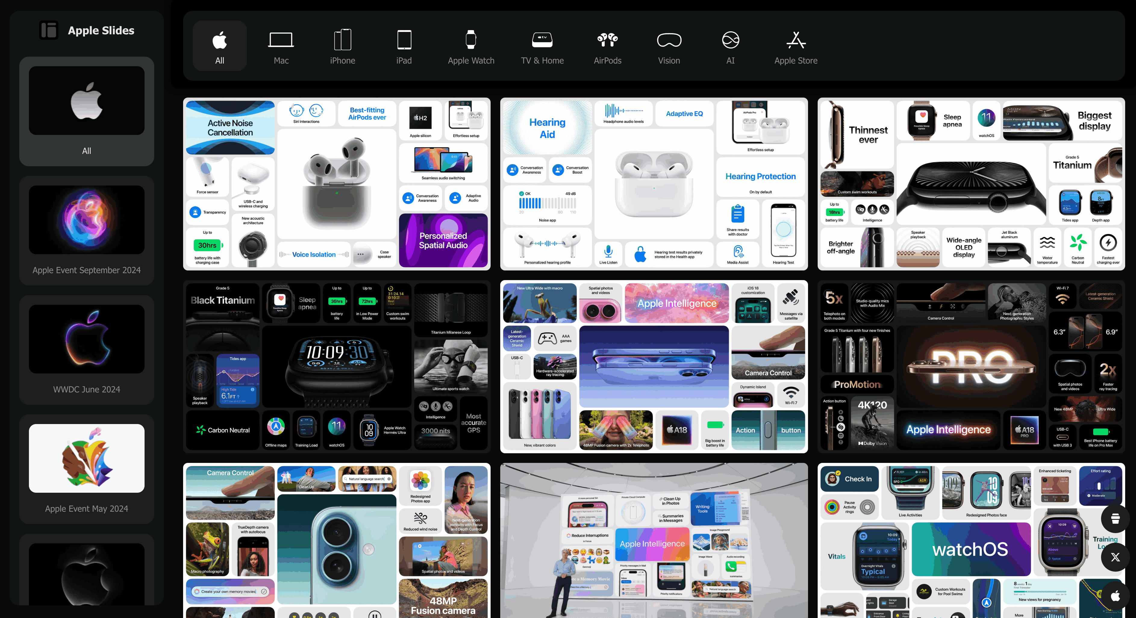 Apple Slides：一个收集苹果所有 ppt 的网站，可以学习一下苹果的宣传设计（图片有压缩，建议直接去官网看一看）