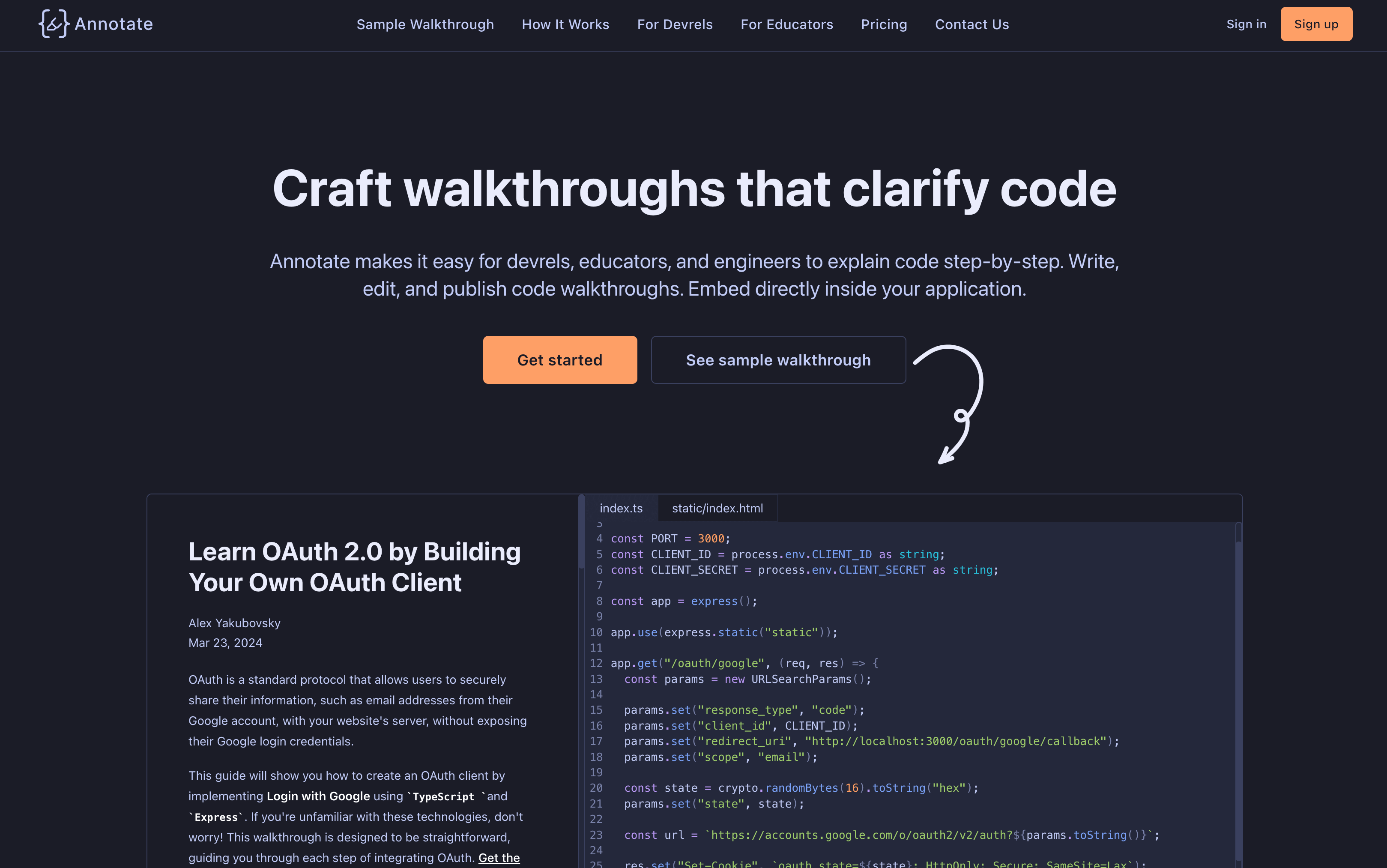 Annotate：Craft walkthroughs that clarify code：逐步解释代码实现过程的工具，可交互式博客的一个新选择